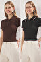 Siyah*001-Kahverengi Basic Polo Yaka İkili Paket Triko İnce Bluz TWOSS25BZ00503