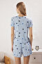 Blue Heart Slogan Printed Elastic Corded Shorts Knitted Pajamas Set Thmss24Pt00220 - 5
