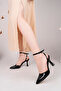 Women's Black Ankle Strap Heeled Shoes - 2