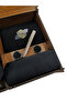 Matte Black Tie with Wooden Box - Pocket Square - Cufflinks - Tie Clip - Socks Set - 5