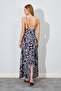 V-Neck Straps Zebra Patterned Long Satin Dress |   Ek 1002816 - 5