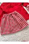 BABY CHILD RED HOUNDSTOOTH SKIRT BLOUSE AND BANDANA SET TOP AND BOTTOM SET - 2