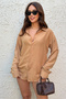 Boyfriend Loose Fit Linen Look Ayrobin Camel Color Shirt - 5