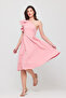 One Shoulder Ruffle Sleeve Pleated Midi Length Evening Dress - 3