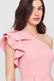One Shoulder Ruffle Sleeve Pleated Midi Length Evening Dress - 5