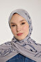 Pure Tone Shawl - Leaf Pattern - Soft Gray - Navy