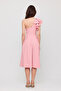 One Shoulder Ruffle Sleeve Pleated Midi Length Evening Dress - 6