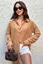Boyfriend Loose Fit Linen Look Ayrobin Camel Color Shirt - 2