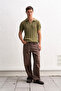 Textured Polo Collar Knitwear Khaki T-Shirt - 3