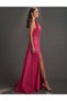 Sequin Beaded Embroidered Slit Evening Dress Fuchsia - 7