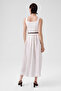 Ecru Square Neck Belt Detailed Long Dress - 6