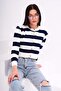 Women's Stripe Patterned Button Closure Knitwear Knitted Short Cardigan 255213 - - 2