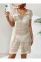 Openwork Pattern Bikini Top Crew Neck Sleeveless Beach Dress - 4