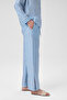 Blue and White Striped Women's Trousers with Slits - 3