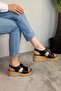 Women's Black Skin Thick Cork Sole Orthopedic Sandals K-250 - 5