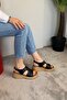 Women's Black Skin Thick Cork Sole Orthopedic Sandals K-250 - 4