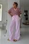 Powder Adjustable Waist Wide Leg Draped Striped Trousers Mg2087 - 8