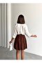 Women's Brown Modal Textured Pleated Mini Skirt with Shorts - 6