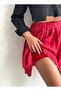 Women's Red Modal Textured Pleated Mini Skirt with Shorts - 2