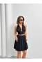 Women's Black Modal Textured Mini Skirt with Pleated Shorts - 3