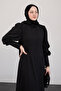 فستان أسود بأزرار أمامية AY333 - 5