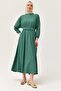 Waist Elastic Belt Bat Sleeve Dress Green - 4