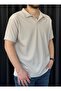 Men's Beige Striped Polo Neck T-Shirt - 2