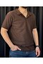 Men's Brown Striped Polo Neck T-Shirt - 4