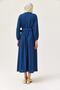 Waist Elastic Belt Bat Sleeve Dress Blue - 5