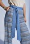 Blue PatternedMaxiLength Elastic Waist Wide Pants - 5