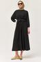 Elastic Waist Belted Bat Sleeve Dress Black - 4
