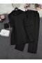 Ball Button Shirt Pants Suit -Black