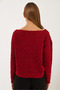 Women's Red Boat Neck Mesh Detail Openwork Knitwear Blouse 20251017 - 7