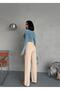 Beige Denim Fabric Wide Leg Pants - 7