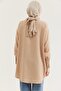 Linen Fabric Sleeve Ribbed Detailed Shirt Tunic Beige - 2