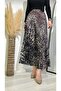 Women's Leather Look Elastic Pleated Leopard Skirt - 2