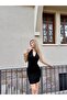 Black Halter Draped Dress - 2