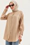 Linen Fabric Sleeve Ribbed Detailed Shirt Tunic Beige - 4