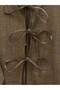 Linen Suit with Lace-Up Front and Elastic Waist Skirt - Light Brown - 3
