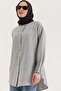 Linen Fabric Sleeve Ribbed Detailed Shirt Tunic Gray - 5