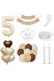 5-Year-Old Retro Birthday Party Set: Cream Numeral Foil, Kraft Banner, 3-Piece Heart Foil