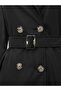 Double Button Belted Trench Coat - Black - 5