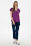 Women's Purple V-Neck Basic T-Shirt 50305825-Vr037 - 5