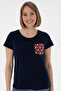 Women's Navy Blue Crew Neck T-Shirt 50305832-Vr033 - 3