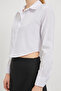 Women's Short Summer Long Sleeve Loose White Crop Shirt - 4