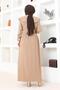 Cape Collar Detailed Belted Hijab Dress Brc1125 Latte - 4