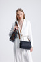 Navy Blue & Tan Zipper Detailed Women's Shoulder Bag with Puppy - 6