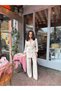 Rose Detailed Belted Blazer Jacket & Trousers Set - Stylish and Elegant Women's Combination - 2