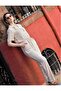 Women's Beige Buttoned Pocketed Waist Ruched Belt Short Sleeve Jacket Collar Casual Jumpsuit Yb2622330 2622462 - 3