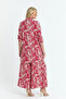 Women's Red Floral Patterned Long Tunic and Comfortable Cut Pants Woven Viscose Top and Bottom Set - 8
